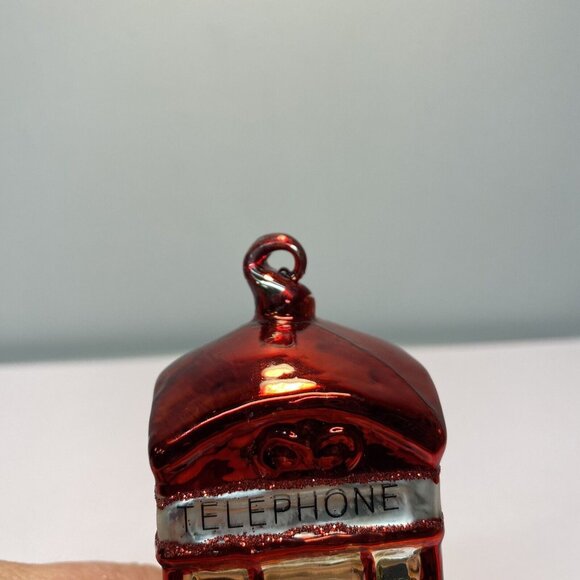 Pottery Barn Red Telephone Booth Glass Christmas Ornament 5”H x 2”W British Gold - Picture 3 of 10